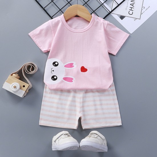 Breathable New Born Short Sleeve  Two Piece Cotton Outfit Matching Set