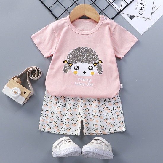 Breathable New Born Short Sleeve Two Piece Cotton Outfit Matching Set