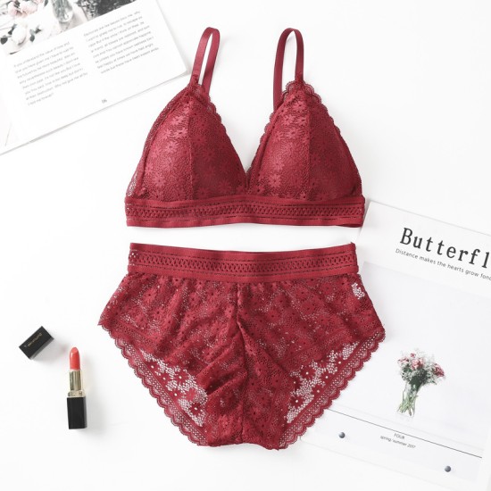 Classy Lace Underwear Suit V-Neck Hollow Out - Maroon Classy Lace Underwear Suit V-Neck Hollow Out - Maroon