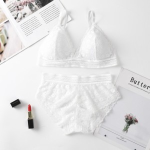 Classy Lace Underwear Suit V-Neck Hollow Out - White