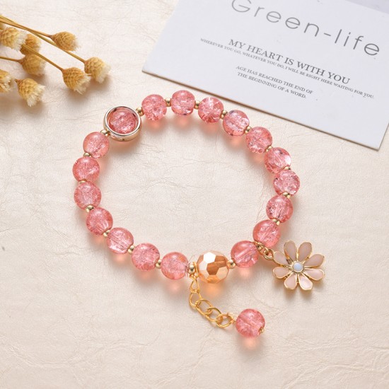Crystal Daisy Female Jewelry Flower Bracelet Pink