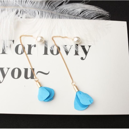 Earrings Flower Tassel Women Imitation Pearl Long Earring Blue Earrings Flower Tassel Women Imitation Pearl Long Earring Blue