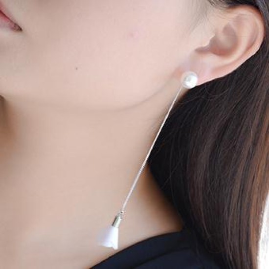 Earrings Flower Tassel Women Imitation Pearl Long Earring White Earrings Flower Tassel Women Imitation Pearl Long Earring White