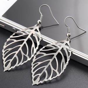 Fashion Simple Metal Leaf Earrings Silver