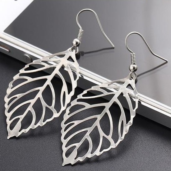 Fashion Simple Metal Leaf Earrings Silver Fashion Simple Metal Leaf Earrings Silver