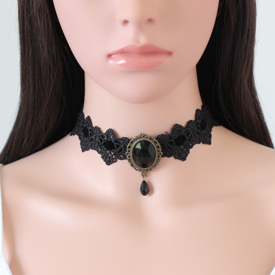 Gothic Crystal Tassel Tattoo Choker Necklace Black Gothic Crystal Tassel Tattoo Choker Necklace Black