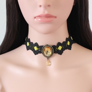 Gothic Crystal Tassel Tattoo Choker Necklace Yellow