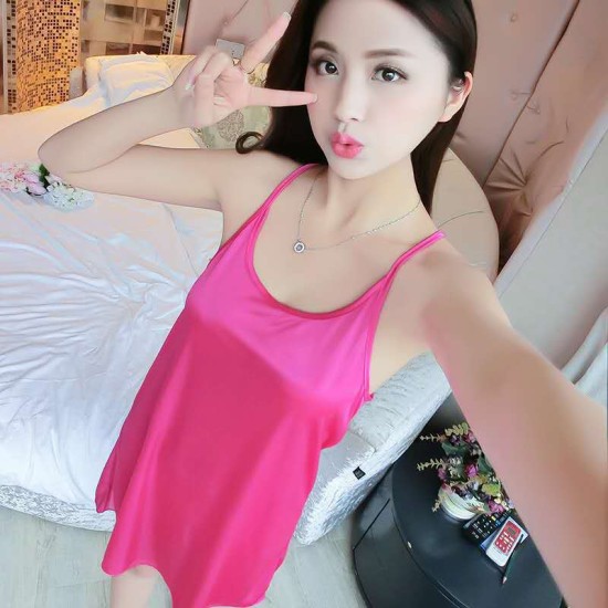Hot Ice Silk Satin Night Dress Sleeping Dress Pink Hot Ice Silk Satin Night Dress Sleeping Dress Pink