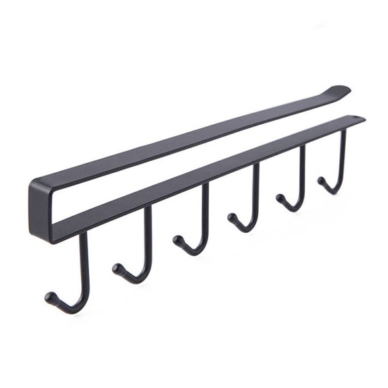 Iron Kitchen Storage Racks Holders 6 Hooks Single Row Hanger - black