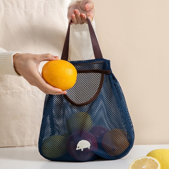 Kitchen Fruit And Vegetable Storage Mesh Hanging Bag - Dark Blue