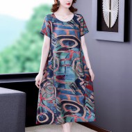 Korean Fashion Midi Women Dress - Oversized Dress Short Sleeve Pullover Chic Loose Female Big Size O-Neck Long Casual Dress - Multicolor
