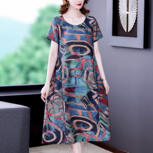 Korean Fashion Midi Women Dress - Oversized Dress Short Sleeve Pullover Chic Loose Female Big Size O-Neck Long Casual Dress - Multicolor