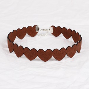 Korean Velvet Peach Heart Necklace Velvet Brown