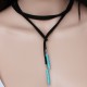 Long Blue Pendant Choker Necklace Black Lace Long Blue Pendant Choker Necklace Black Lace