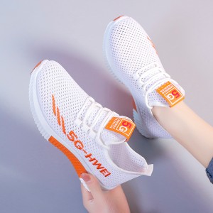 Mesh Lace-Up Sneakers for Men And Women Lightweight Breathable Non-Slip Soft And Comfortable Shoes For Walking Running Jogging Exercise Gym and Outdoor Office Shoes - Orange White