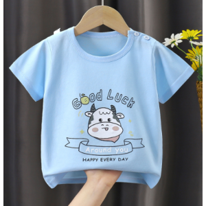 New Born Loose Printed Short Sleeves Boys And Girls O-neck T-shirt Casual kids Clothes Blue New Born Loose Printed Short Sleeves Boys And Girls O-neck T-shirt Casual kids Clothes Blue