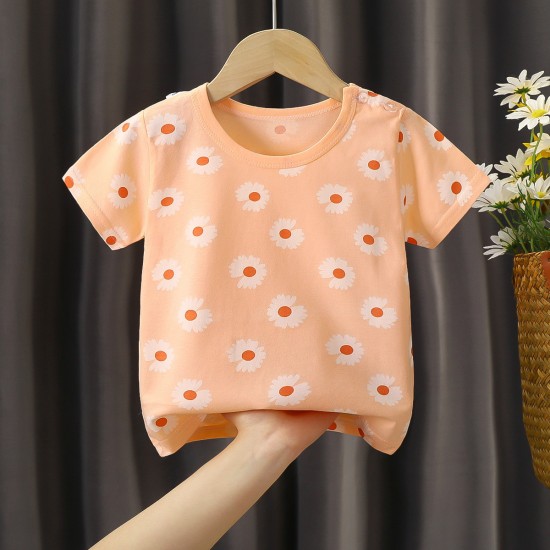 New Born Pure Cotton Short-Sleeved T-Shirt 0-7 Years Old - orange
