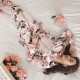 Floral Printed 2Pcs Pajama Set - Solid Light Pink Color Round Coller Neck Long Sleeves Printed Trouser Sleepwear for Women Nightwear