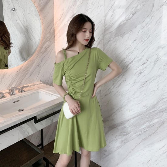 Women's Short Dress - Solid Color Soft Fabric Mini Clothing Dresses For Event Party Korean Style Dress - Green Women's Short Dress - Solid Color Soft Fabric Mini Clothing Dresses For Event Party Korean Style Dress - Green