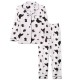 2Pcs Cow Printed Pajama Set - Solid Color Round Collar Neck Long Sleeves With Trouser Sleepwear For Women Nightwear - White Black