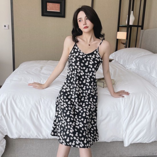 Women Floral Dress - Sling Short Backless Dress  Korean Fashion Casual Dress For Party Events Outdoor Beach - Black