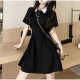 Women Skirt Dress - Korean Style Women's Clothing Solid Color Soft Fabric Skirt Dress - Black
