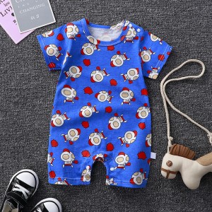 Newborn Pajamas Pure Cotton Short-Sleeved Baby Jumpsuit - blue