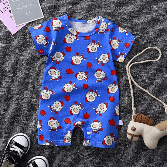 Newborn Pajamas Pure Cotton Short-Sleeved Baby Jumpsuit - blue