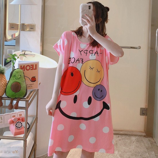 Nightgowns  Short Sleeve Sweet Ruffles Lace Sleepwear smiley