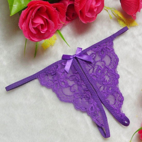 Open Lace Transparent Women Panty - Puple