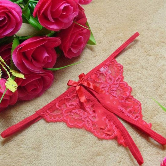 Open Lace Transparent Women Panty - Red