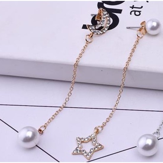 Pearl New Fashion Moon Stars Women Drop Earrings Gift Golden
