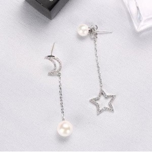 Pearl New Fashion Moon Stars Women Drop Earrings Gift Silver