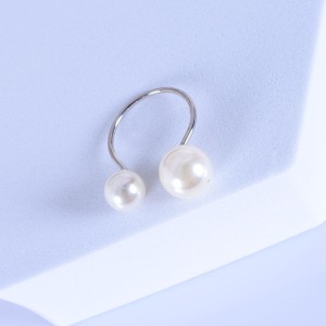 Pearl Ring Fashion U Shaped Opening Adjustable Ring For Women Silver