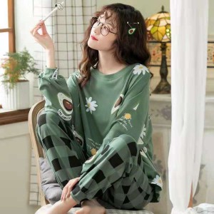 Printed Pajamas Set For Women Sleepwear Homewear Nightwear Green