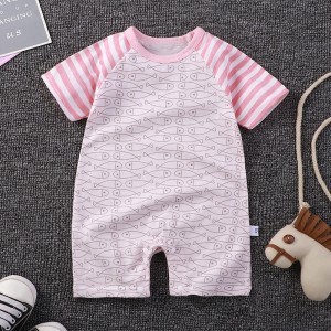 Pure Cotton Short-Sleeved Newborn Baby Jumpsuit - Pink