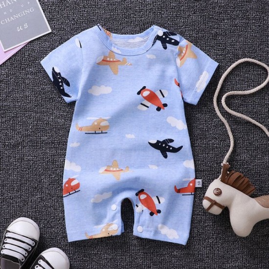 Pure Cotton Short-Sleeved Newborn Baby Jumpsuit - blue