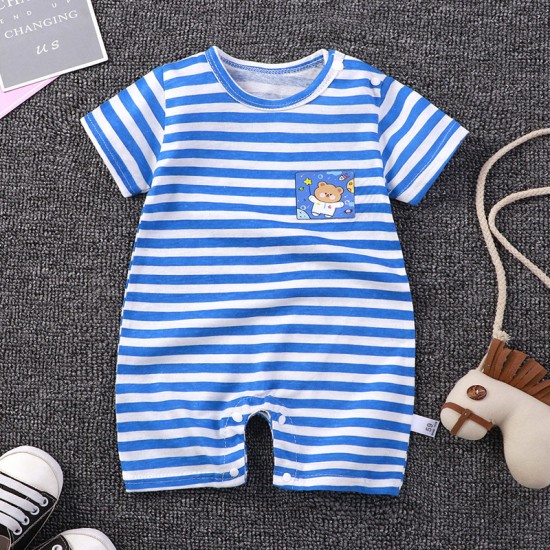 Pure Cotton Short-Sleeved Newborn Baby Jumpsuit - blue