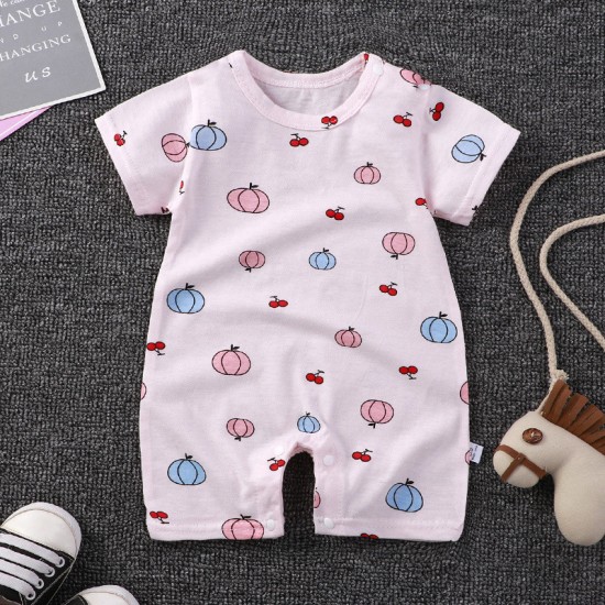Pure Cotton Short-Sleeved Newborn Baby Jumpsuit - pink