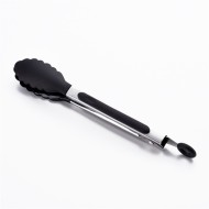 Silicone Food Non-Slip Stainless Steel Kitchen Tong - Black