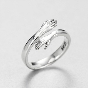 Simple And Romantic Two Hands Embrace Ring For Men And Women SIlver