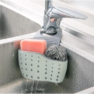 Sink Shelf Soap Sponge Drain Rack Silicone Storage Bag - Light Green