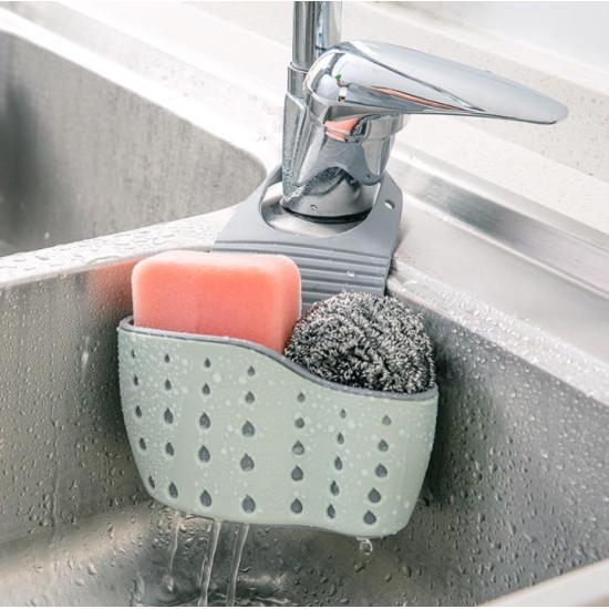 Sink Shelf Soap Sponge Drain Rack Silicone Storage Bag - Light Green