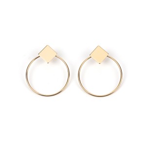 Square And Hoop Simple Fashion Popular Girl Lady Earrings Golden