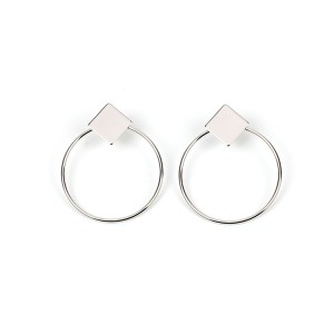 Square And Hoop Simple Fashion Popular Girl Lady Earrings Silver