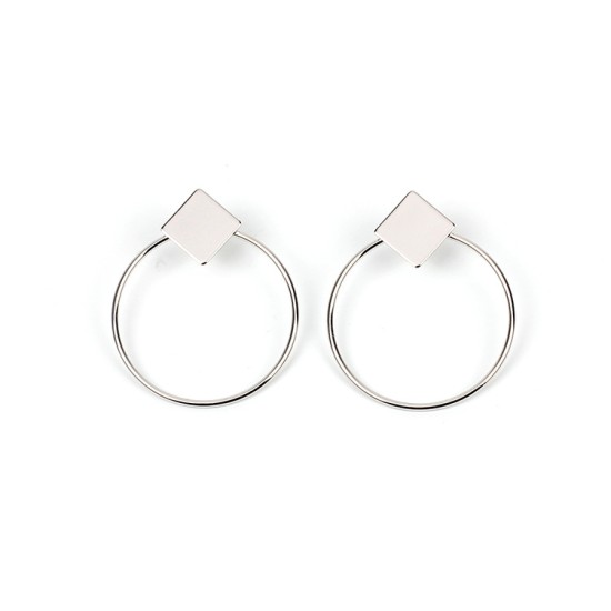 Square And Hoop Simple Fashion Popular Girl Lady Earrings Silver Square And Hoop Simple Fashion Popular Girl Lady Earrings Silver