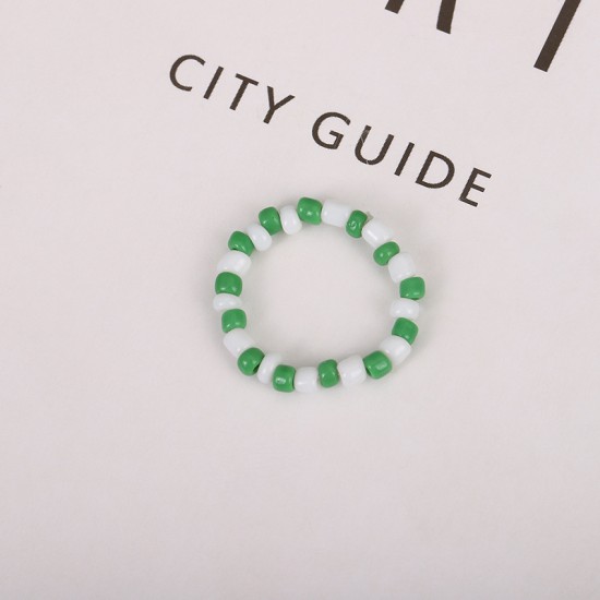 Summer Crystal Bead Rings Set For Women Bohemia Fresh Green White Summer Crystal Bead Rings Set For Women Bohemia Fresh Green White