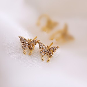 Temperament Women Jewelry Diamond Crystal Butterfly Earrings Golden