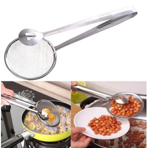 Tongs For Fry Tool 2 In 1 Kitchen Cooking - Silver
