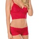 Two Piece Lingerie Set Women Lace See-Through - Red
